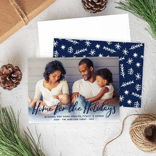 Home for the Holidays Navy Modern Script Foto Feiertagskarte