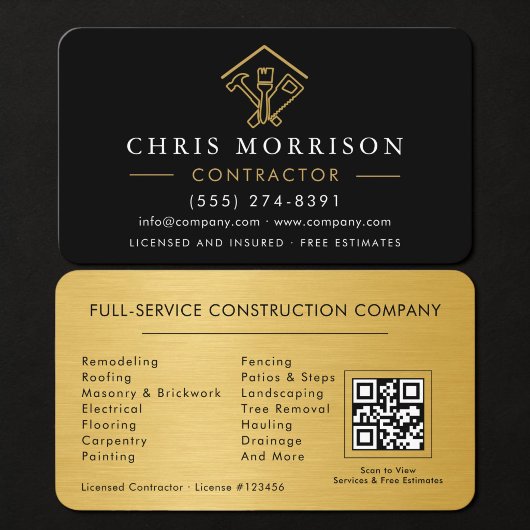 Home Improvement QR Code Metallic Visitenkarte