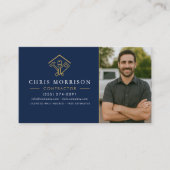Home Improvement QR Code Photo Navy Blue Gold Visitenkarte (Vorderseite)