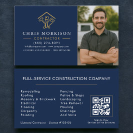 Home Improvement QR Code Photo Navy Blue Gold Visitenkarte