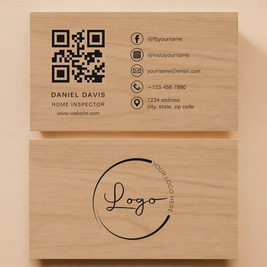 Home Inspector Wood Professional QR Code Visitenkarte