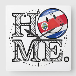 Home is Costa Rica Smiling flag Housewarming Quadratische Wanduhr