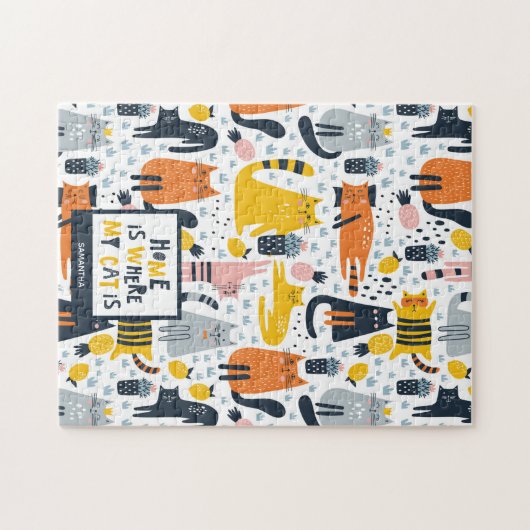 Home is Where My Cat is Pattern Monogrammed Name Puzzle (Horizontal)