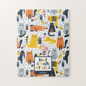 Home is Where My Cat is Pattern Monogrammed Name Puzzle (Vertikal)