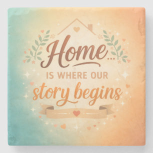 Home ist, wo unsere Geschichte beginnt glänzender Steinuntersetzer