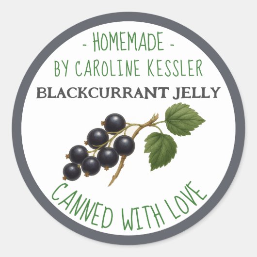 Home Made Blackcurrant Jelly Canning Label Sheet Runder Aufkleber (Vorderseite)