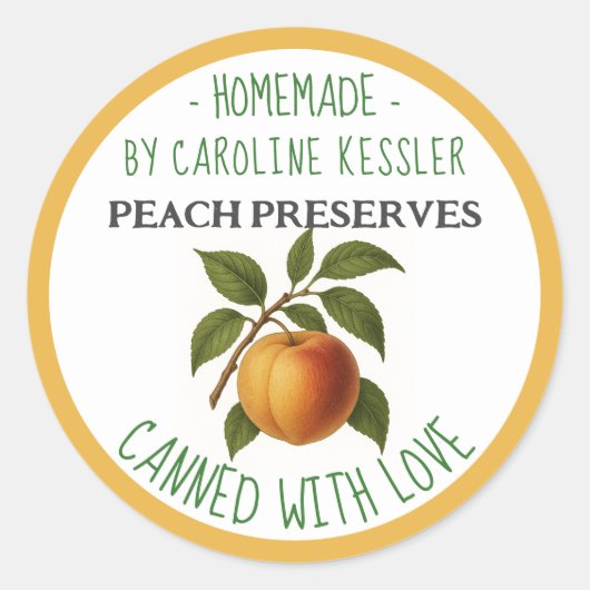 Home Made Peach Preserves Canning Label Sheet Runder Aufkleber (Vorderseite)