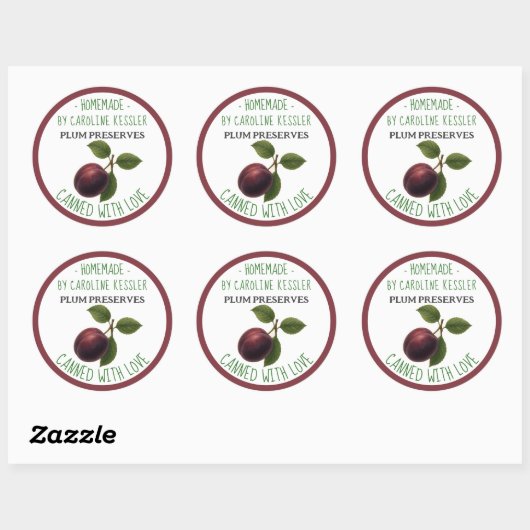 Home Made Plum Preserves Canning Label Sheet Runder Aufkleber (Blatt)