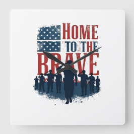 Home of the Brave Salute Tee Quadratische Wanduhr