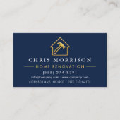 Home Renovation Metallic Navy Blue Gold QR Code Visitenkarte (Vorderseite)