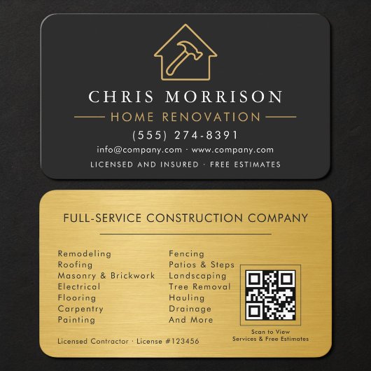 Home Renovation QR Code Metallic Visitenkarte