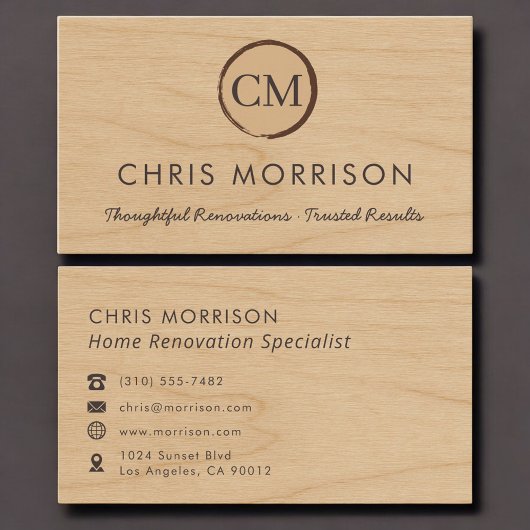 Home Renovation Wood Monogram Professional Visitenkarte