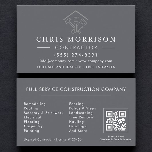 Home Repairs Contractor Gray Silver QR Code Visitenkarte