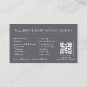Home Repairs Contractor Gray Silver QR Code Visitenkarte (Rückseite)