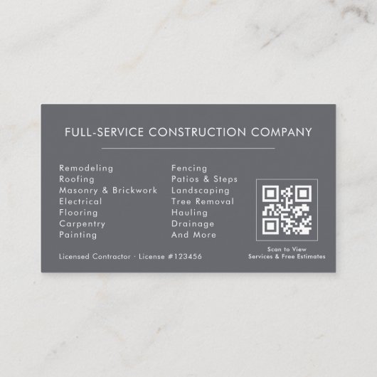 Home Repairs Contractor Gray Silver QR Code Visitenkarte (Rückseite)