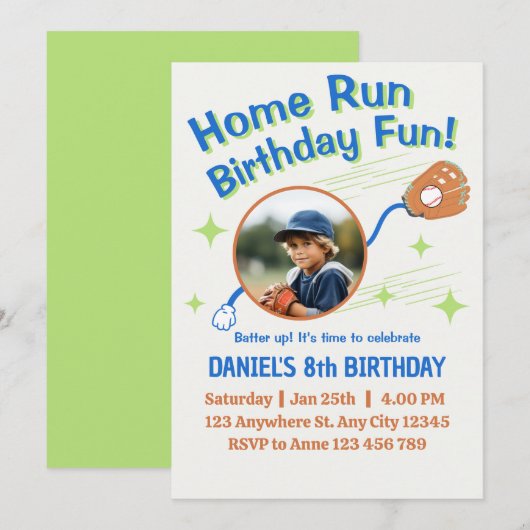 Home Run Baseball Birthday Kids Einladung (Vorne/Hinten)