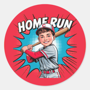Home Run Boy Baseball Geburtstagsfeier Runder Aufkleber