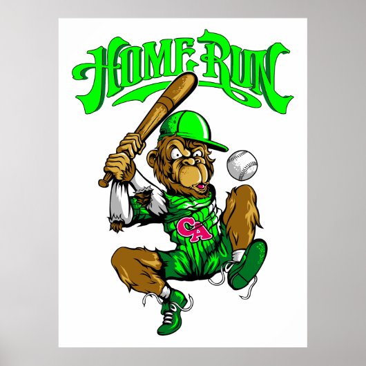 Home Run Monkey Baseball Poster (Vorne)