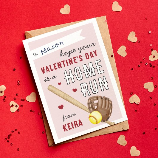 Home Run Softball Classroom Valentines Day Card Einladung