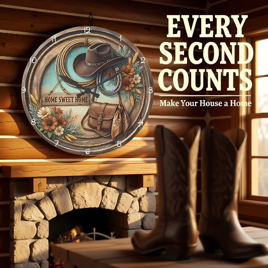 Home Sweet Home Cowboy Hat Große Wanduhr