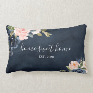 Home Sweet Home Floral Watercolor Navy Kissen