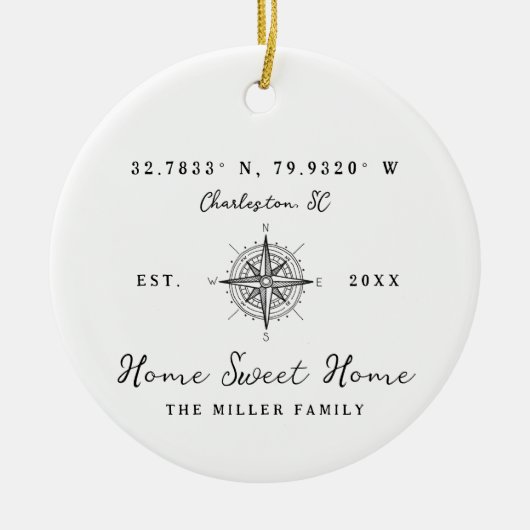 Home Sweet Home Latitude Longitude Personalized Keramik Ornament (Vorne)