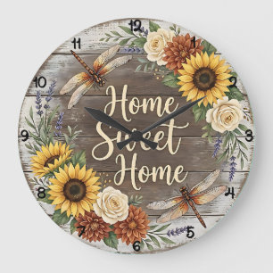 Home Sweet Home Libelle Floral Große Wanduhr