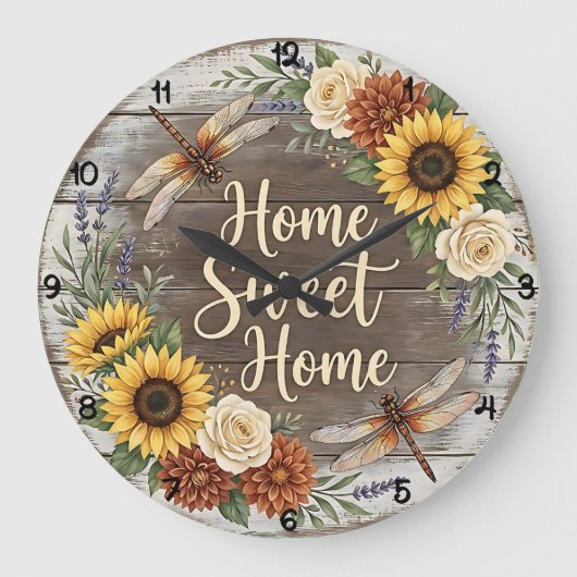 Home Sweet Home Libelle Floral Große Wanduhr (Vorderseite)