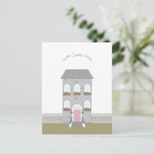 Home Sweet Home Quote House Illustration Card Postkarte (Stehend Vorderseite)