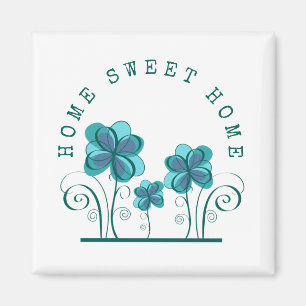 Home Sweet Home Teal Watercolor Florals Text Magnet