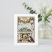 Home Sweet Home Vintage Christmas Hearth Postkarte (Stehend Vorderseite)