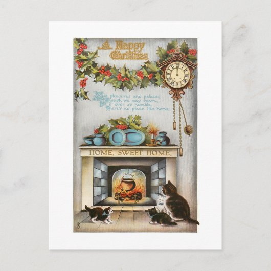Home Sweet Home Vintage Christmas Hearth Postkarte (Vorderseite)