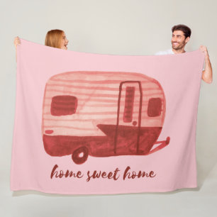 HOME SWEET HOME Vintage Retro Wohnwagen Fleecedecke