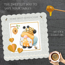 Home Sweet Honeycomb Bee Gnome Coaster Set Untersetzer