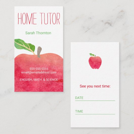 Home Tutor Appointment Reminder Tutoring Terminkarte (Vorne/Hinten)