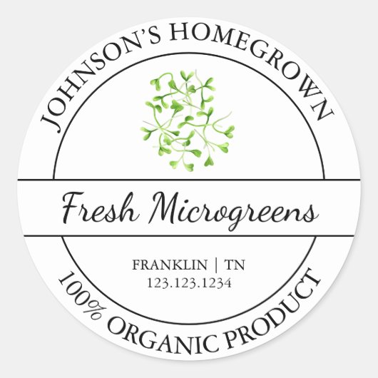 Homegrown Garden Fresh Bio Microgreens Label Runder Aufkleber (Vorderseite)