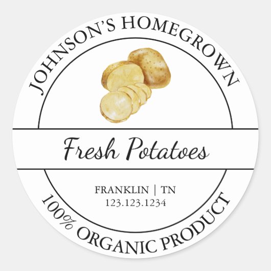 Homegrown Garden Frische Bio Kartoffel Runder Aufkleber (Vorderseite)