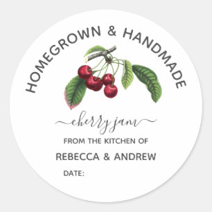 Homegrown & Handmade Cherry Jam Vintag Runder Aufkleber