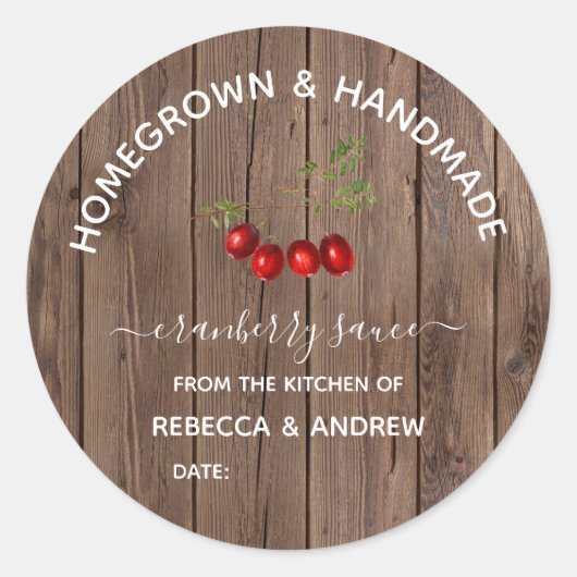 Homegrown & Handmade Cranberry Sauce Barnwood Runder Aufkleber (Vorderseite)