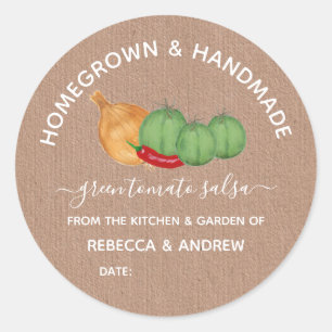 Homegrown & Handmade Green Tomato Salsa Mason Jar Runder Aufkleber