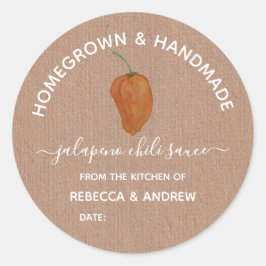 Homegrown & Handmade Jalapeno Chili Sauce Jar Runder Aufkleber
