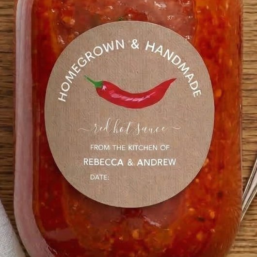 Homegrown & Handmade Kraft Hot Sauce Mason Jar Runder Aufkleber