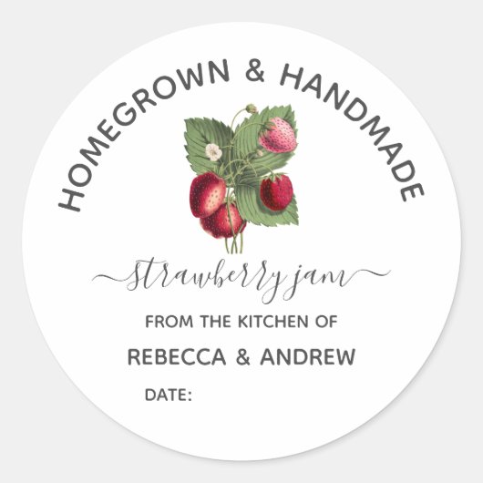 Homegrown & Handmade Strawberry Jam Mason Jar Runder Aufkleber (Vorderseite)