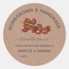 Homegrown & Handmade Tomato Sauce Kraft Paper Cl Runder Aufkleber