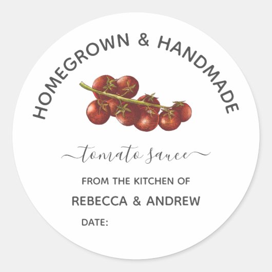Homegrown & Handmade Tomato Sauce Mason Jar Runder Aufkleber (Vorderseite)