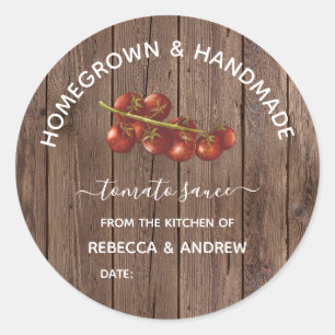 Homegrown & Handmade Wood Tomato Sauce Mason Jar Runder Aufkleber