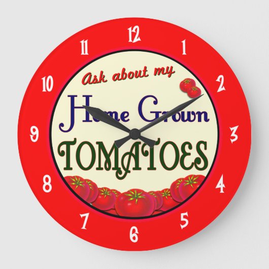 Homegrown Tomate-Gärtner-Sprichwort-Wand-Uhr Große Wanduhr (Vorderseite)