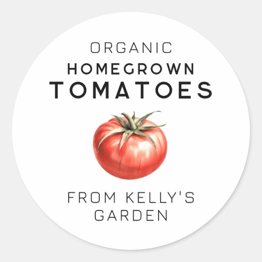 Homegrown Tomato Label mit Aquarelltomate Runder Aufkleber (Vorderseite)