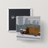 Homeless Man Holding Help Sign Urban Poverty Button (Vorne & Hinten)