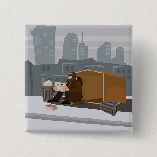 Homeless Man Holding Help Sign Urban Poverty Button (Vorderseite)